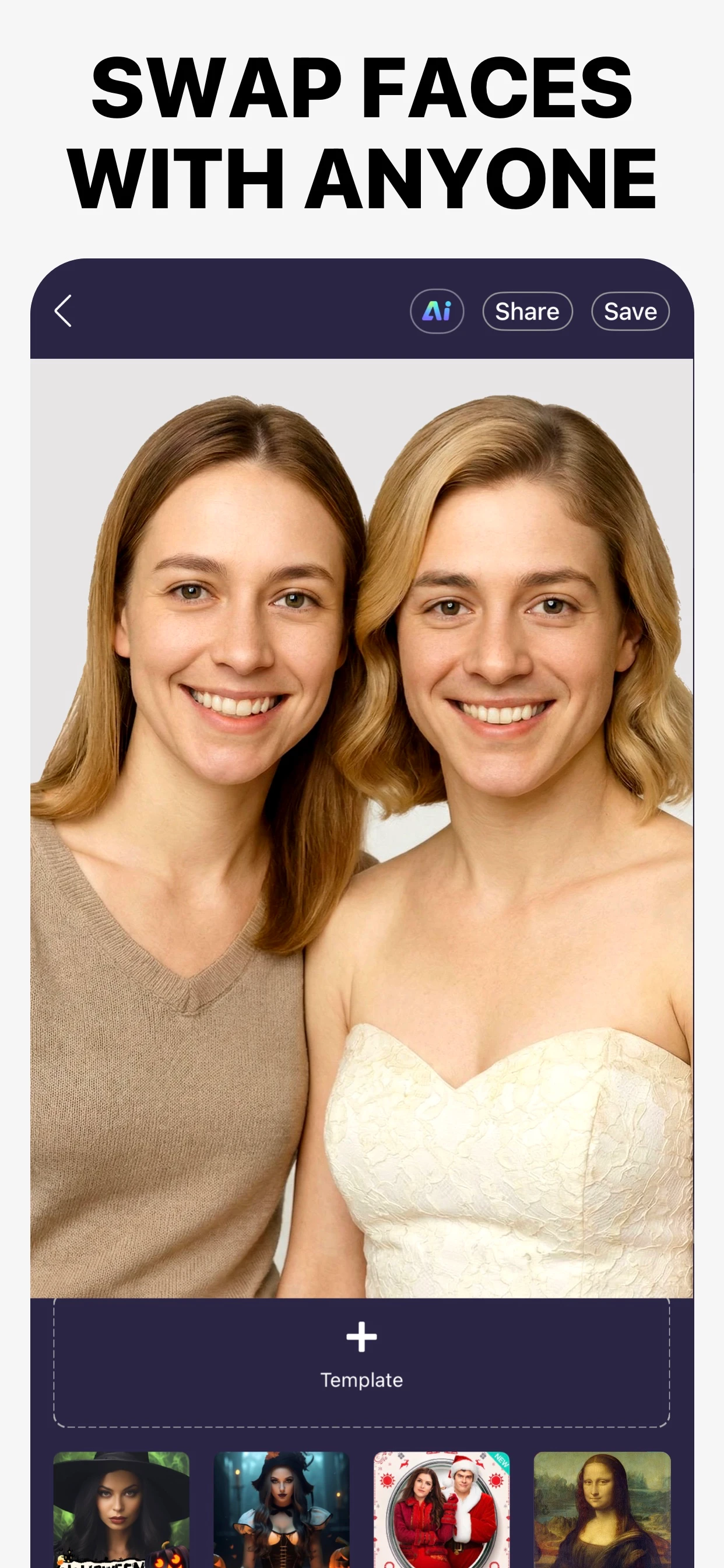 Current Face Swap App Store artwork showing a face-swapped photo and app controls